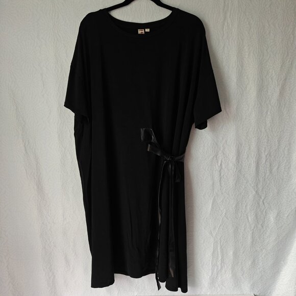 Anthropologie DOLAN Belted Mini Dress Faux Leather Side Belt Black Cupro Size 1X - Picture 2 of 9